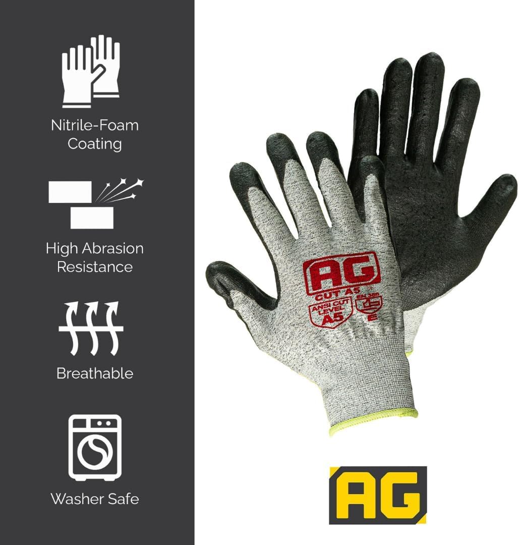 – A5 Cut Resistance Gloves, ANSI Cut Proof for Men & Women, NiTex P-200 Nylon Nitrile