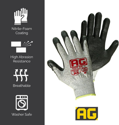 – A5 Cut Resistance Gloves, ANSI Cut Proof for Men & Women, NiTex P-200 Nylon Nitrile