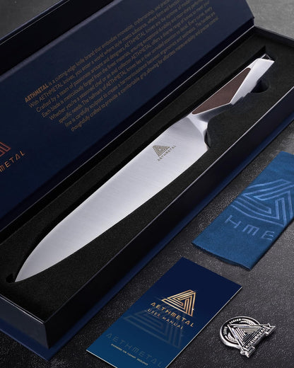 7 Inch Santoku Knife, Full Tang Kitchen Knife with Hollow-Ground Blade, High Carbon Stainless Steel Chef Knife for Meat, Vegetables & Fruits, Ergonomic Metal Handle, Premium Gift Box
