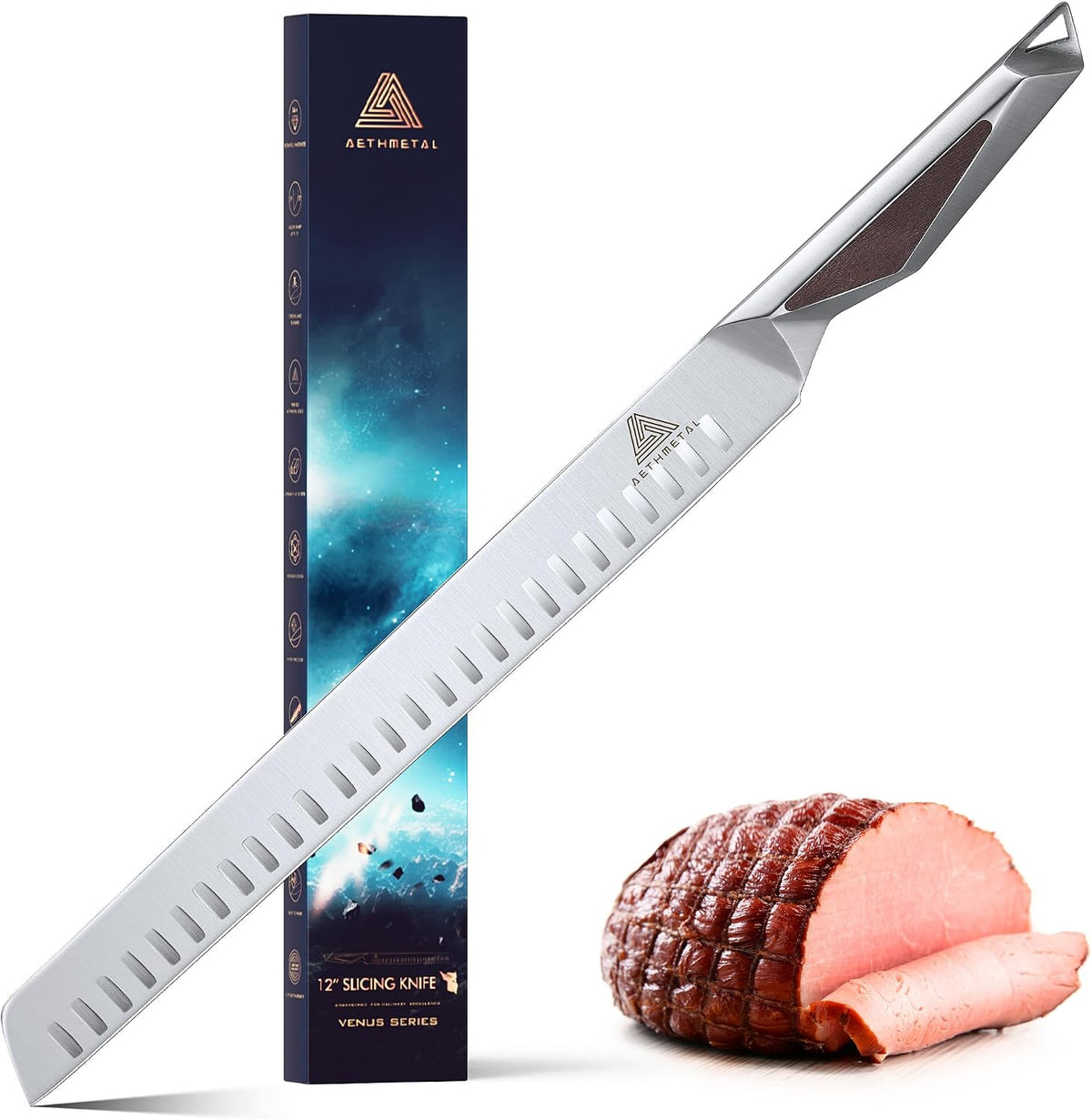 7 Inch Santoku Knife, Full Tang Kitchen Knife with Hollow-Ground Blade, High Carbon Stainless Steel Chef Knife for Meat, Vegetables & Fruits, Ergonomic Metal Handle, Premium Gift Box
