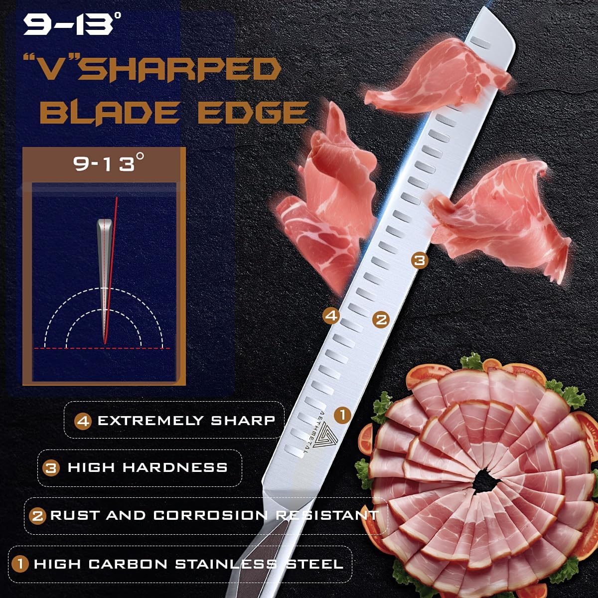 7 Inch Santoku Knife, Full Tang Kitchen Knife with Hollow-Ground Blade, High Carbon Stainless Steel Chef Knife for Meat, Vegetables & Fruits, Ergonomic Metal Handle, Premium Gift Box