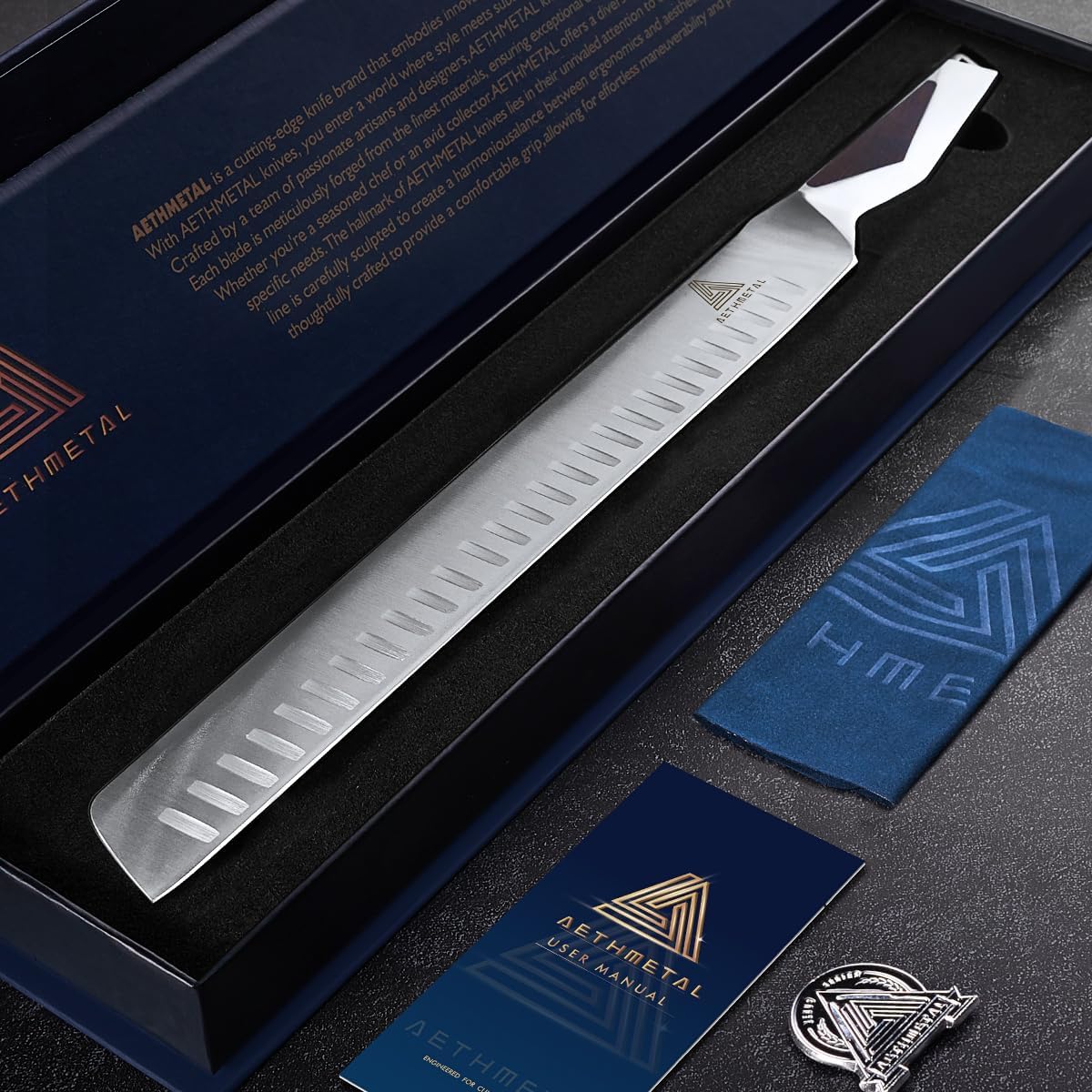 7 Inch Santoku Knife, Full Tang Kitchen Knife with Hollow-Ground Blade, High Carbon Stainless Steel Chef Knife for Meat, Vegetables & Fruits, Ergonomic Metal Handle, Premium Gift Box