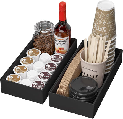 Kitchen Drawer Organizer Bins, Stackable Bamboo Deep Drawer Organizer for Silverware, Utensils, Cutlery, Flatware, Junk Drawer, Dresser, Bathroom, 15" x 6" x 2.5" (Set of 2)