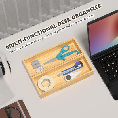 Kitchen Drawer Organizer Bins, Stackable Bamboo Deep Drawer Organizer for Silverware, Utensils, Cutlery, Flatware, Junk Drawer, Dresser, Bathroom, 15" x 6" x 2.5" (Set of 2)