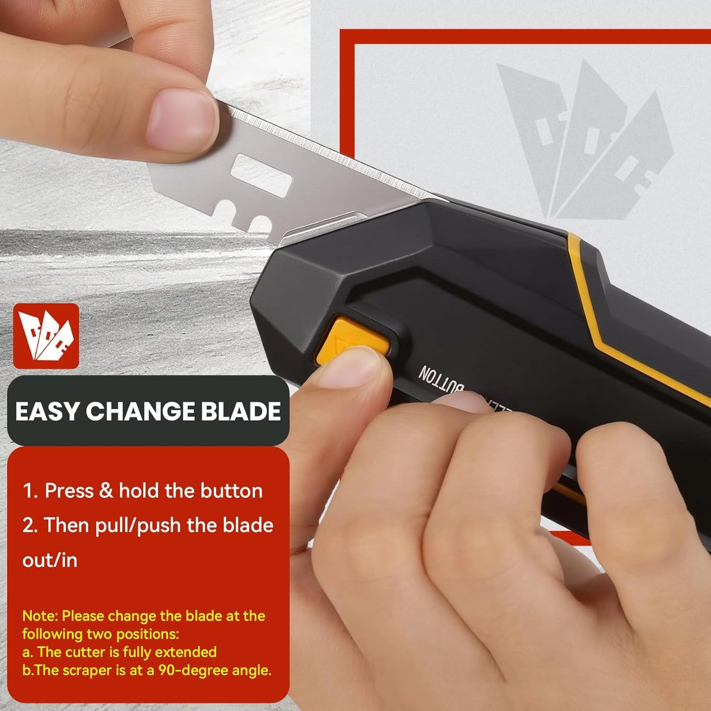Utility Knife Scraper, 3-in-1 Retractable Box Cutter with Lanyard & Blade Storage, Heavy Duty Zinc Alloy Multi-functional Knife with 10pcs SK2 Blades, EDC Tool for Home, Office, DIY
