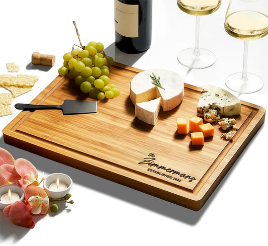 Personalized Cutting Board, Custom Bamboo Engraved Charcuterie Boards - Best Present for Wedding, Bridal Shower, Engagement, Anniversary, Housewarming, Gift Idea for Couples Bride, Parent, Family