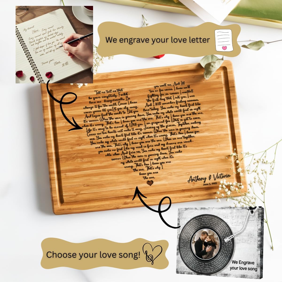 Personalized Cutting Board, Custom Bamboo Engraved Charcuterie Boards - Best Present for Wedding, Bridal Shower, Engagement, Anniversary, Housewarming, Gift Idea for Couples Bride, Parent, Family