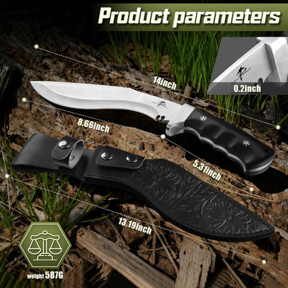 Kukri Knife with Sheath - Full Tang Fixed Blade Knife with Wooden Handle - 8 Inch Heavy Duty Camping Knives - Gift for Men