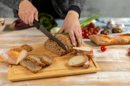ICED Bread Knife 7.87 Inch, Ice Hardened German Stainless Steel, Razor Sharp Titanium Coated Serrated Blade, Precision Everyday Kitchen Knife