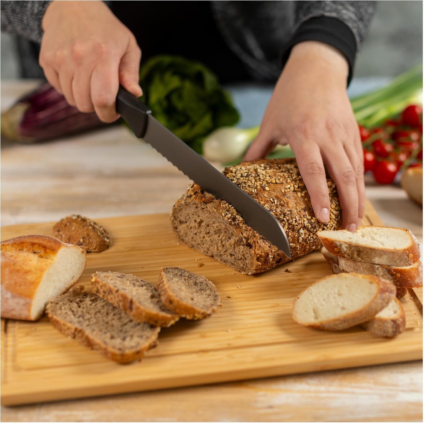 ICED Bread Knife 7.87 Inch, Ice Hardened German Stainless Steel, Razor Sharp Titanium Coated Serrated Blade, Precision Everyday Kitchen Knife
