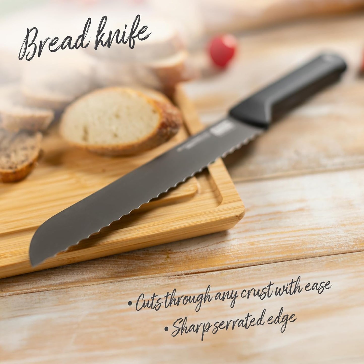 ICED Bread Knife 7.87 Inch, Ice Hardened German Stainless Steel, Razor Sharp Titanium Coated Serrated Blade, Precision Everyday Kitchen Knife