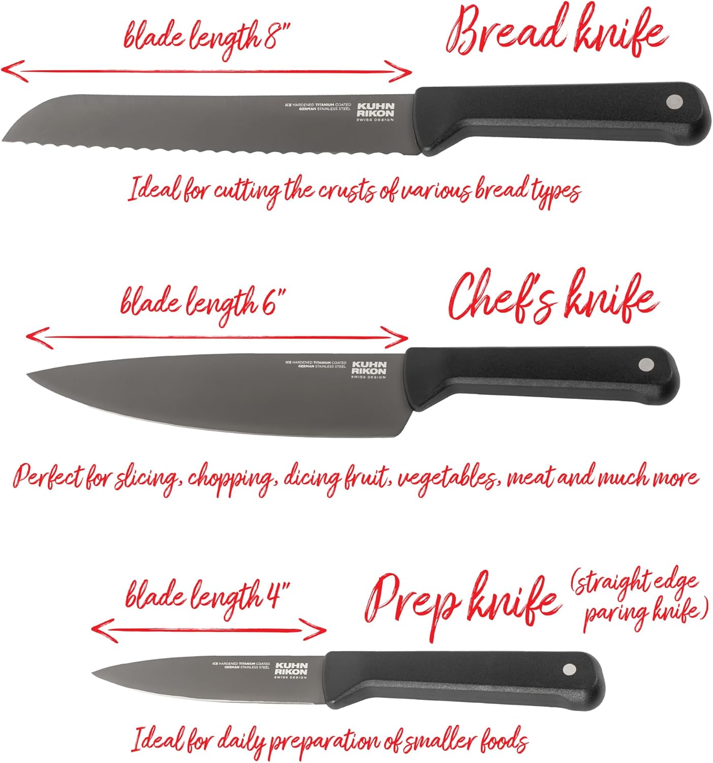 ICED Bread Knife 7.87 Inch, Ice Hardened German Stainless Steel, Razor Sharp Titanium Coated Serrated Blade, Precision Everyday Kitchen Knife