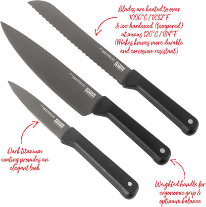 ICED Bread Knife 7.87 Inch, Ice Hardened German Stainless Steel, Razor Sharp Titanium Coated Serrated Blade, Precision Everyday Kitchen Knife