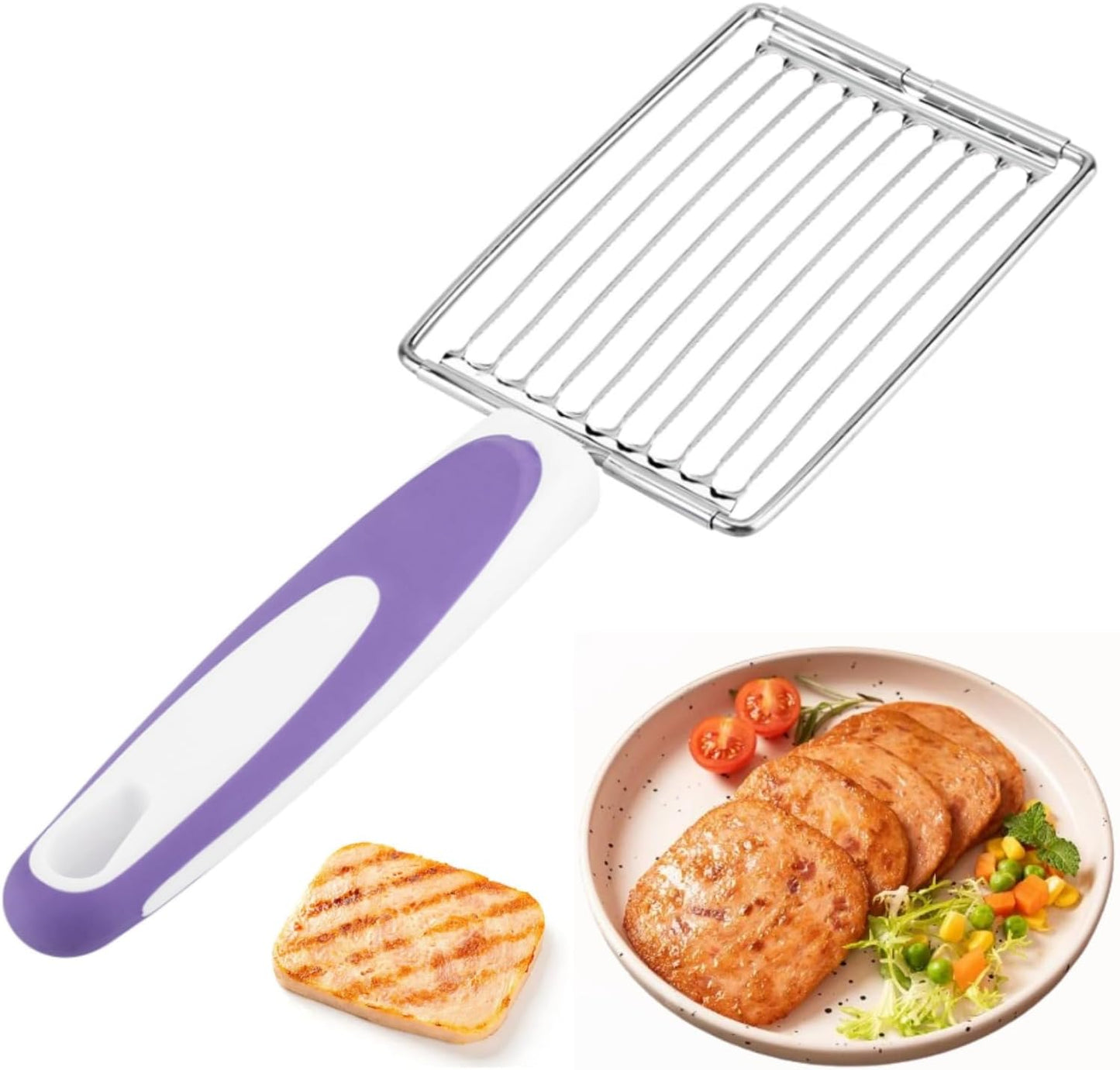 Tomato Cutter, Stainless Luncheon Meat Cutter Tomato Slicers Fruits Cutter Stainless Steel Meat Cutter with Handle for Tomato Ham Egg(Purple)
