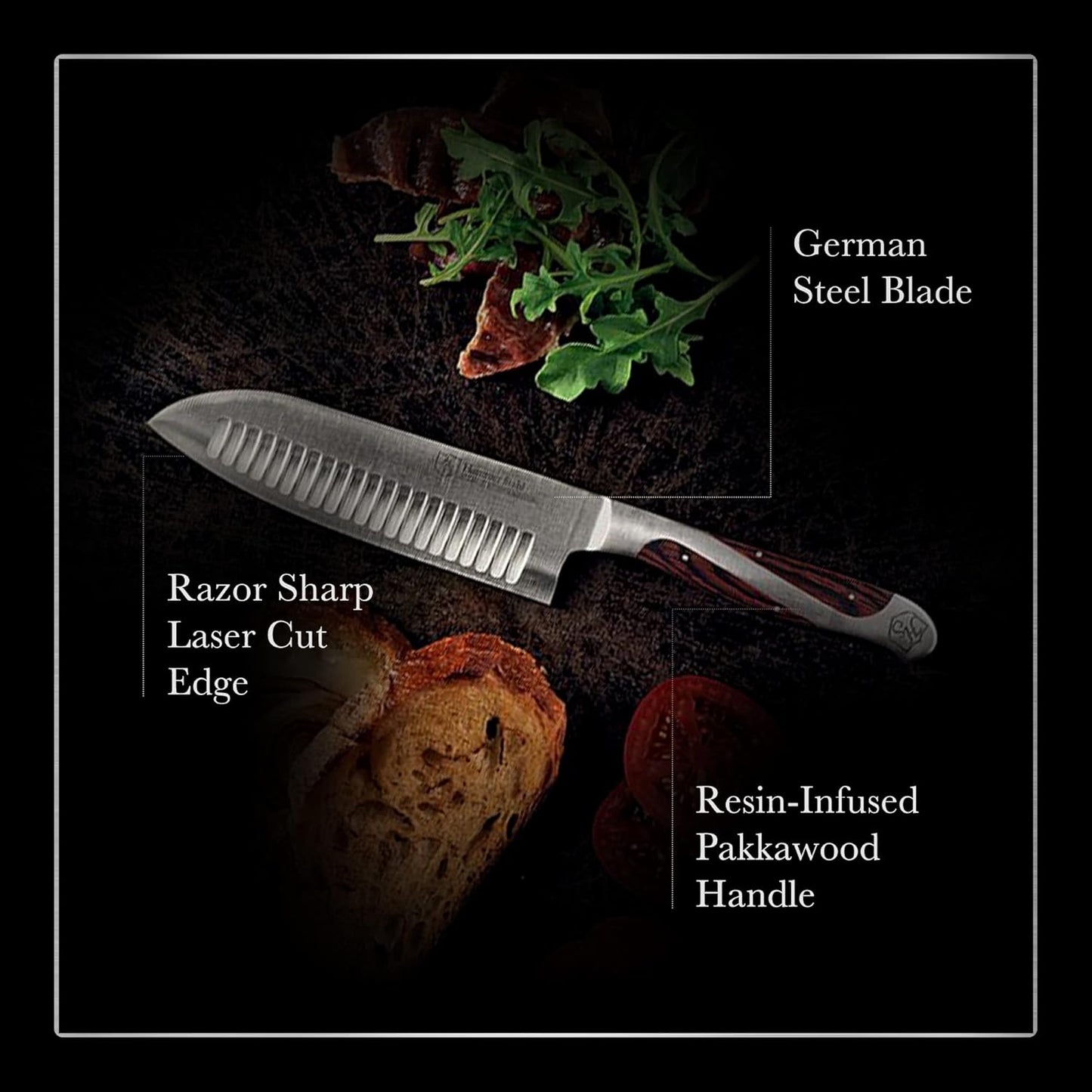 5.5 Inch Japanese Style Santoku Knife | | High Carbon Stainless Steel Kitchen Knife | Razor Sharp Multipurpose Chopping Knife for Meat, Vegetable & Fruit with Ergonomic Handle & Gift Box