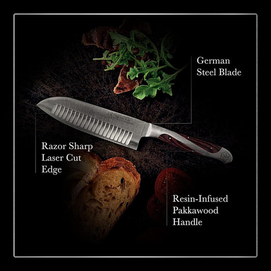 5.5 Inch Japanese Style Santoku Knife | | High Carbon Stainless Steel Kitchen Knife | Razor Sharp Multipurpose Chopping Knife for Meat, Vegetable & Fruit with Ergonomic Handle & Gift Box