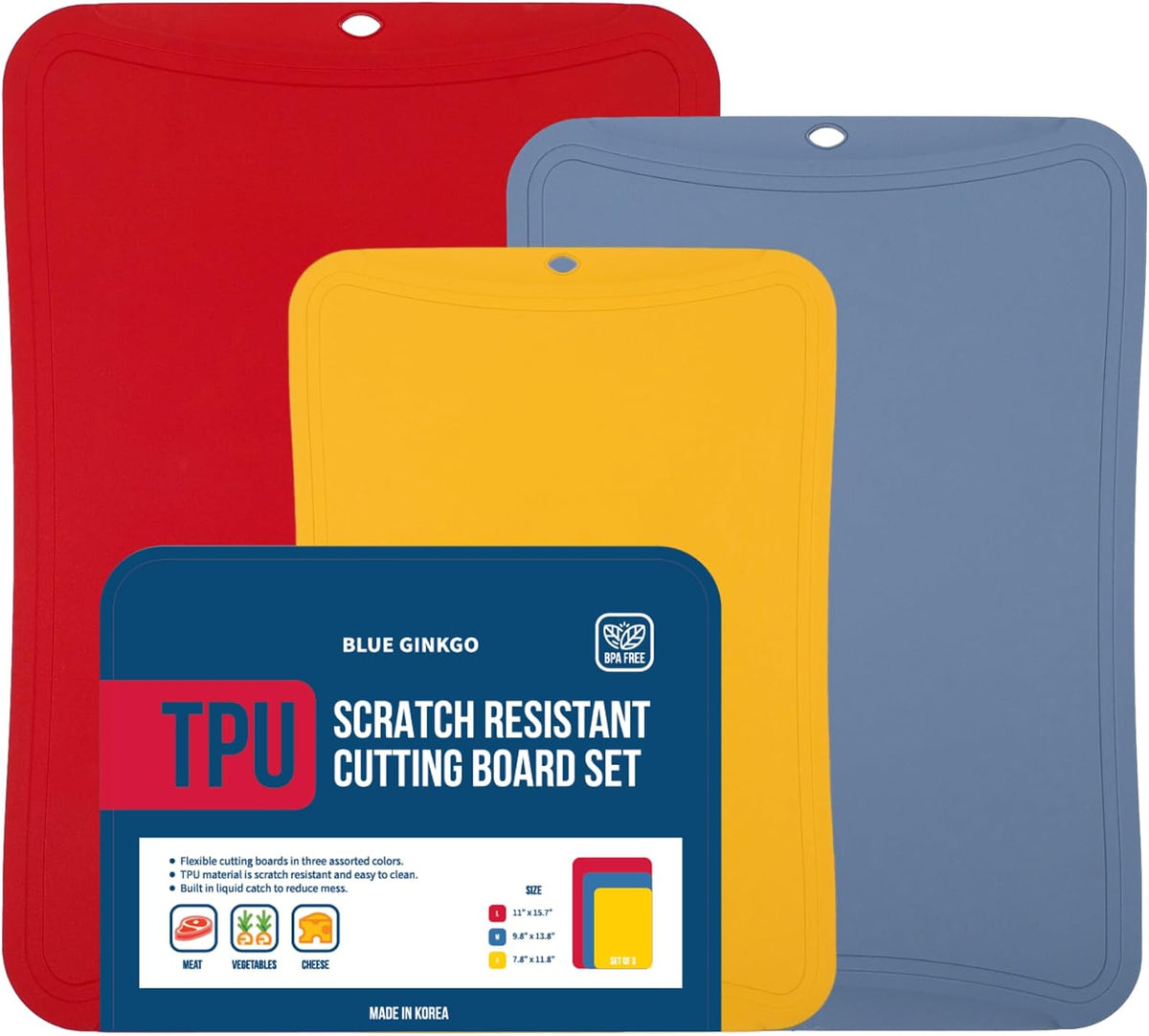 TPU Cutting Board, Medium, Made in Korea, Red | Gentle on Knife Edges. Flexible and Durable.