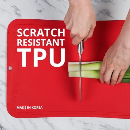 TPU Cutting Board, Medium, Made in Korea, Red | Gentle on Knife Edges. Flexible and Durable.