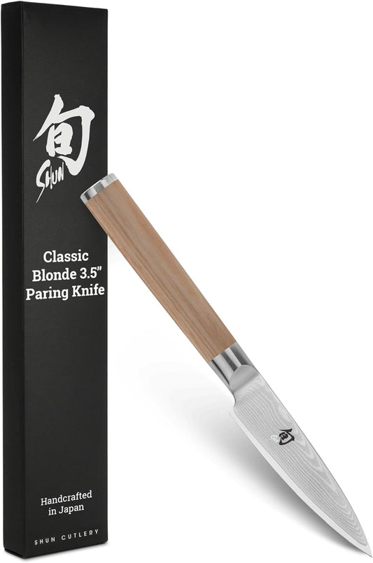 Classic Blonde 3.5" Paring Knife | Handcrafted Japanese Vegetable & Fruit Knife, VG-MAX Core, Damascus Stainless Steel Cladding, Pakkawood Handle