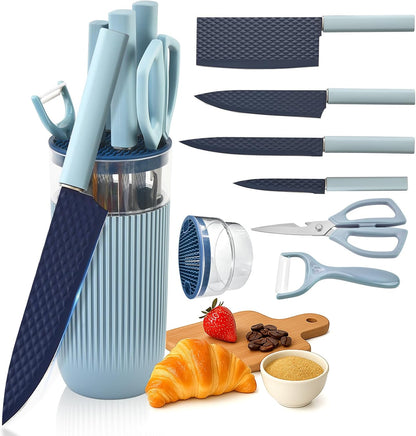 Knife Set, 7-Piece Kitchen Knife Set with Sharp Chef and Meat Knives, Anti-Rust Utility Knives Set for Kitchen, Kitchen Knife Block Set – Black