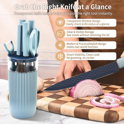 Knife Set, 7-Piece Kitchen Knife Set with Sharp Chef and Meat Knives, Anti-Rust Utility Knives Set for Kitchen, Kitchen Knife Block Set – Black