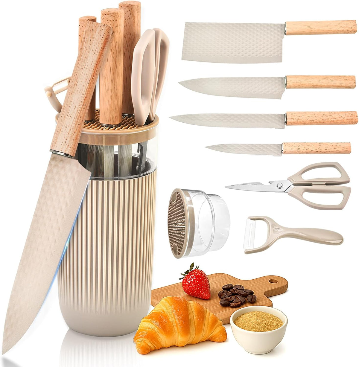 Knife Set, 7-Piece Kitchen Knife Set with Sharp Chef and Meat Knives, Anti-Rust Utility Knives Set for Kitchen, Kitchen Knife Block Set – Black