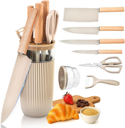 Knife Set, 7-Piece Kitchen Knife Set with Sharp Chef and Meat Knives, Anti-Rust Utility Knives Set for Kitchen, Kitchen Knife Block Set – Black