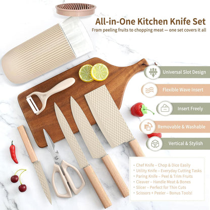 Knife Set, 7-Piece Kitchen Knife Set with Sharp Chef and Meat Knives, Anti-Rust Utility Knives Set for Kitchen, Kitchen Knife Block Set – Black