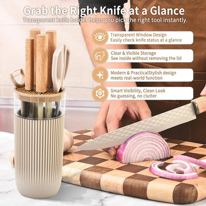 Knife Set, 7-Piece Kitchen Knife Set with Sharp Chef and Meat Knives, Anti-Rust Utility Knives Set for Kitchen, Kitchen Knife Block Set – Black