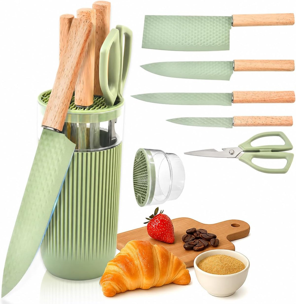 Knife Set, 7-Piece Kitchen Knife Set with Sharp Chef and Meat Knives, Anti-Rust Utility Knives Set for Kitchen, Kitchen Knife Block Set – Black