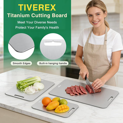 Titanium Cutting Board Set of 3, 100% Pure Titanium Cutting Boards for Kitchen, Easy to clean, Dishwasher, Double Sided Non Toxic Food-Grade Chopping Boards for Meats, Fruits and Vegetables