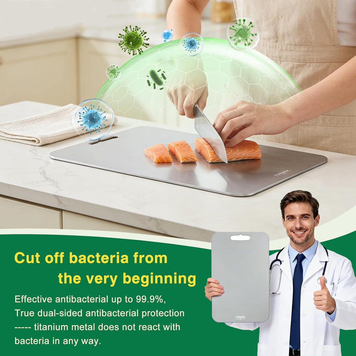 Titanium Cutting Board Set of 3, 100% Pure Titanium Cutting Boards for Kitchen, Easy to clean, Dishwasher, Double Sided Non Toxic Food-Grade Chopping Boards for Meats, Fruits and Vegetables
