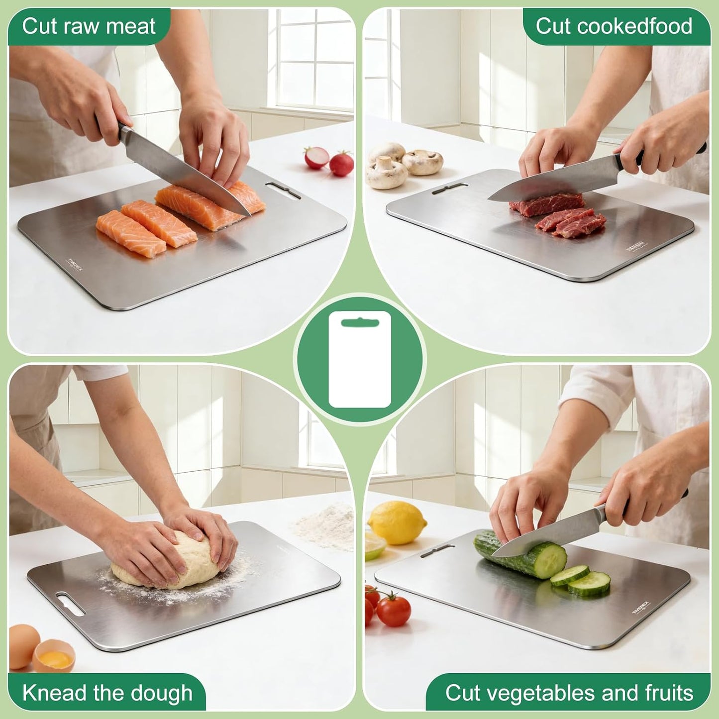 Titanium Cutting Board Set of 3, 100% Pure Titanium Cutting Boards for Kitchen, Easy to clean, Dishwasher, Double Sided Non Toxic Food-Grade Chopping Boards for Meats, Fruits and Vegetables