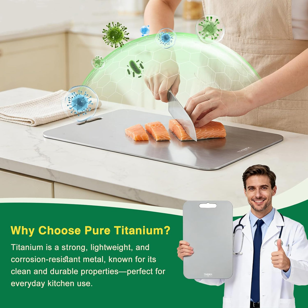Titanium Cutting Board Set of 3, 100% Pure Titanium Cutting Boards for Kitchen, Easy to clean, Dishwasher, Double Sided Non Toxic Food-Grade Chopping Boards for Meats, Fruits and Vegetables