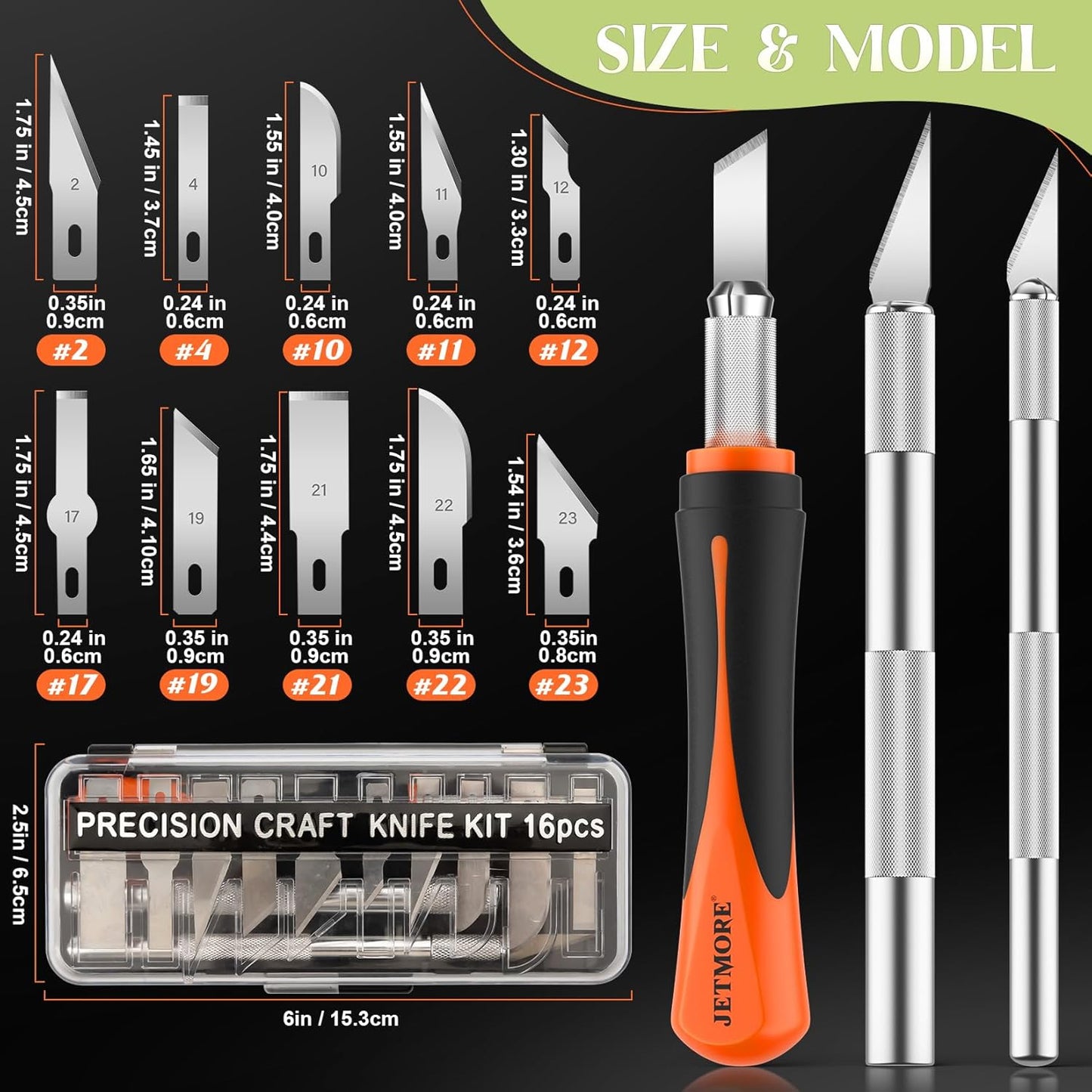 16 Pcs Exacto Knife, Craft Knives with 13 SK5 Steel Blades for Art | Exacto knife for crafting supports carving, modeling and scrapbooking, Precision knife design suits paper, stencils and art
