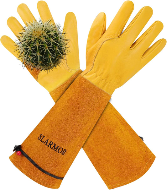 Gardening Gloves for Women Men, Long Thorn Proof Rose Pruning Glove | Womens Long Leather Garden Glove, Heavy Duty Gauntlet, Work Glove for Weeding, Yard Planting, Best Garden Gifts for Gardener