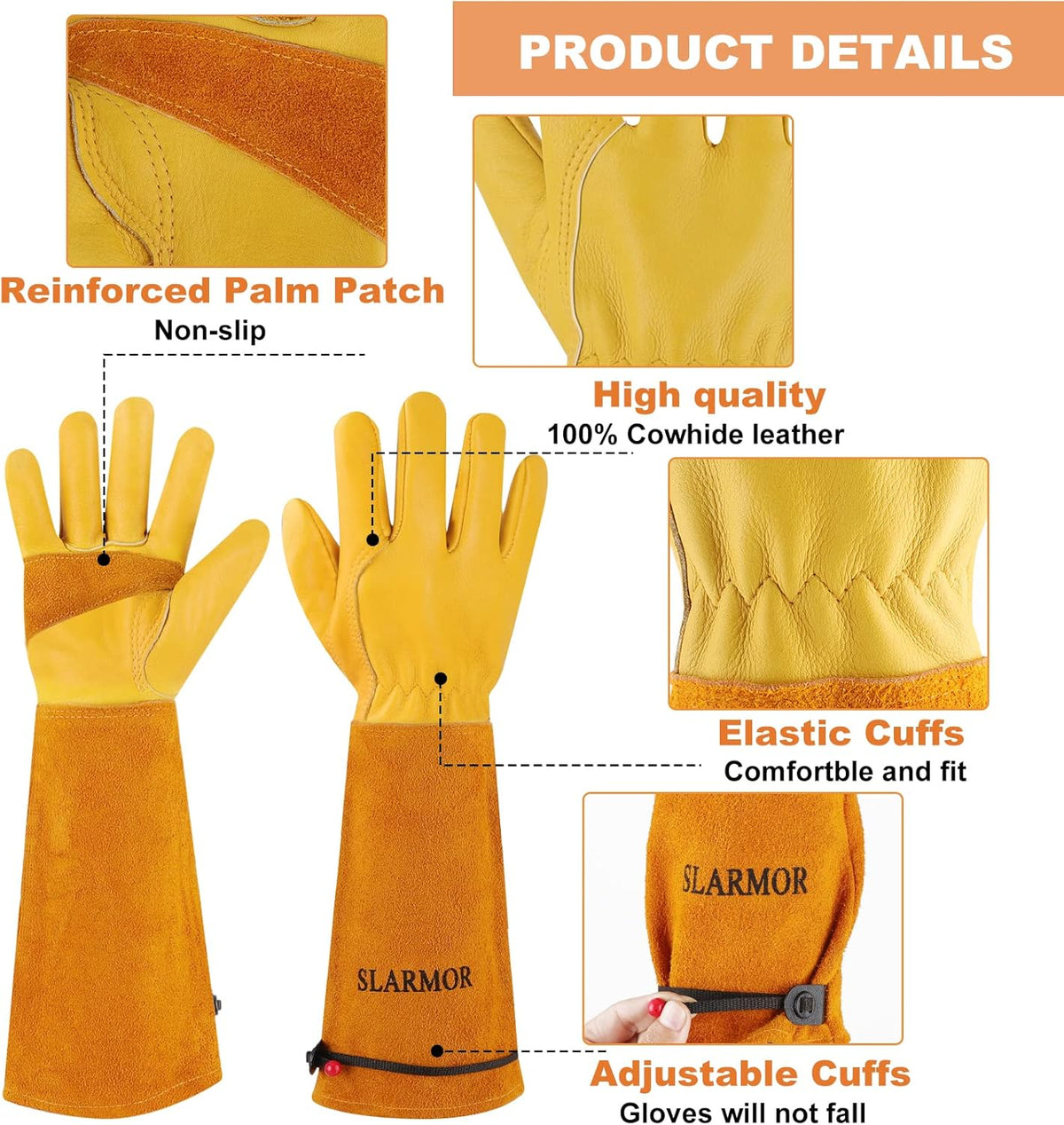 Gardening Gloves for Women Men, Long Thorn Proof Rose Pruning Glove | Womens Long Leather Garden Glove, Heavy Duty Gauntlet, Work Glove for Weeding, Yard Planting, Best Garden Gifts for Gardener