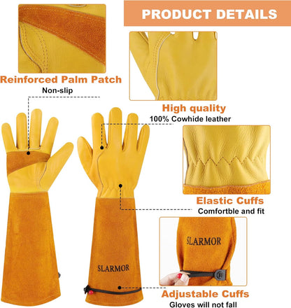 Gardening Gloves for Women Men, Long Thorn Proof Rose Pruning Glove | Womens Long Leather Garden Glove, Heavy Duty Gauntlet, Work Glove for Weeding, Yard Planting, Best Garden Gifts for Gardener