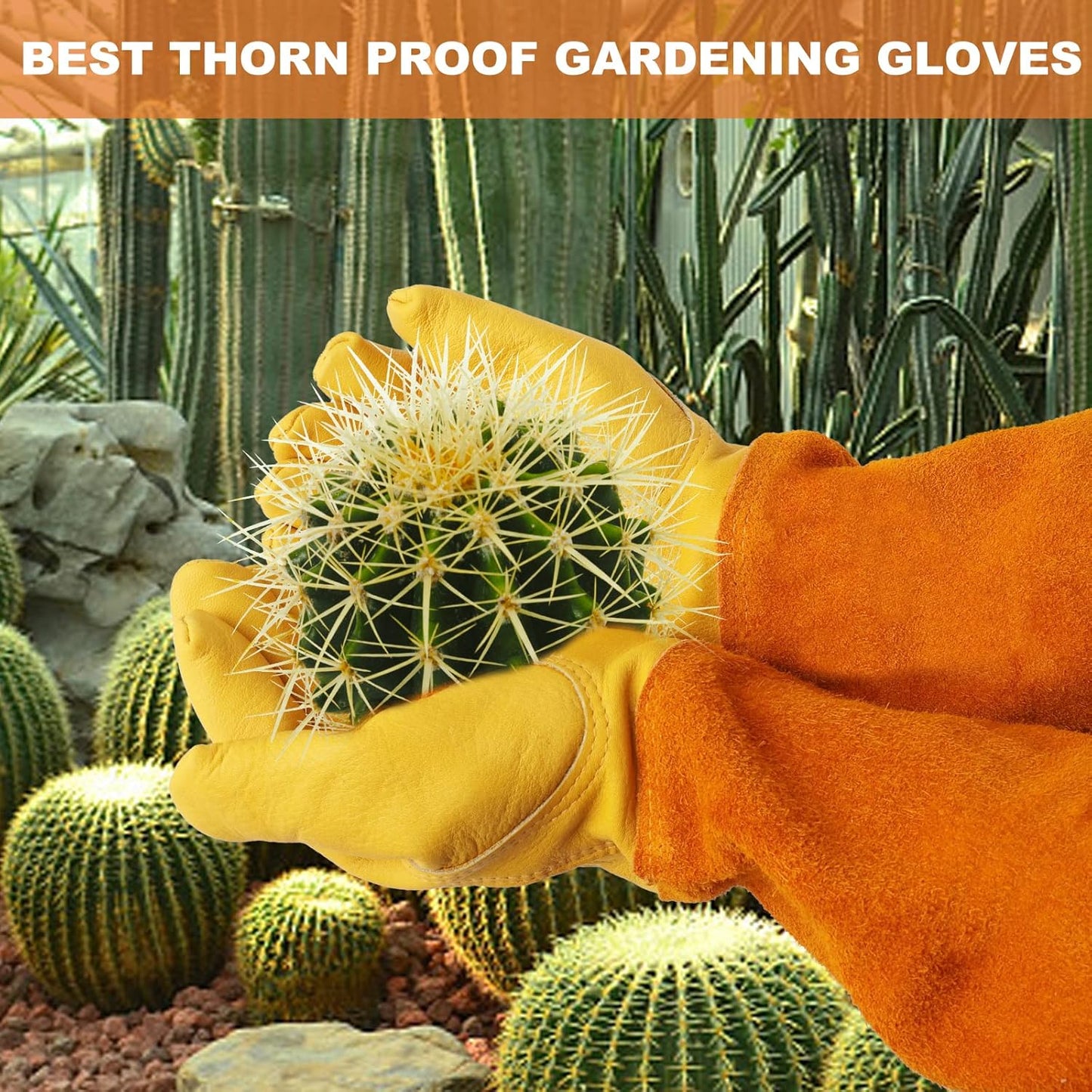 Gardening Gloves for Women Men, Long Thorn Proof Rose Pruning Glove | Womens Long Leather Garden Glove, Heavy Duty Gauntlet, Work Glove for Weeding, Yard Planting, Best Garden Gifts for Gardener
