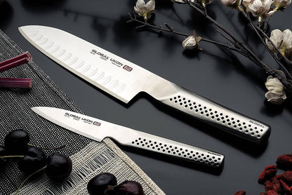 Global Ukon 6 inch Serrated Utility Knife - Lightweight Japanese Stainless Steel, Razor Sharp Edge, Ambidextrous Thumb Rest, Made in Japan, GUS-22