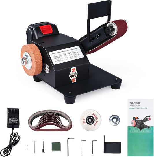 Mini Belt Sander, 90° Electric Knife Sharpener Bench Grinder Sanding Machine, Small Bench Grinder Kit DIY Polishing Grinding Tool For Knife Making, Wood Metal Working, Handcraft