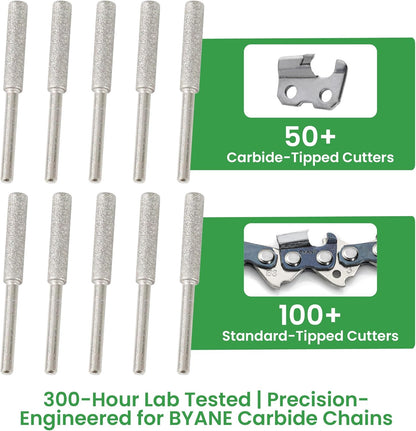 Diamond Chainsaw Sharpening Bits for Carbide Chain - 5/32''(4.0mm) | 10PCS Grinding Stones, Optimized for Carbide & Standard Chains, Electric Grinder Replacement