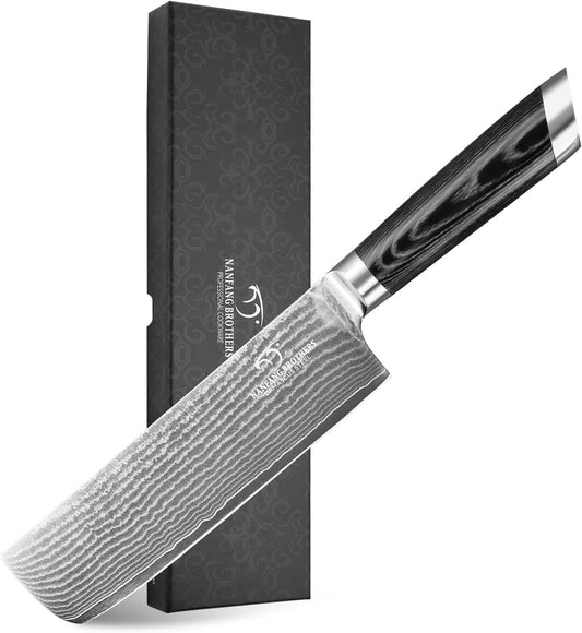 Damascus Nakiri Knife, 7 Inch Professional Kitchen Knife with Non-slip Wood Ergonomic Handle, Japanese 10Cr15CoMoV, All Purpose Chef Knife Meat Cleaver Vegetables Chopping