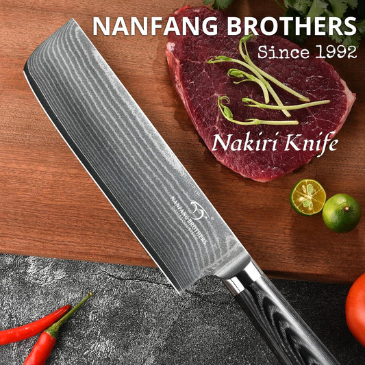 Damascus Nakiri Knife, 7 Inch Professional Kitchen Knife with Non-slip Wood Ergonomic Handle, Japanese 10Cr15CoMoV, All Purpose Chef Knife Meat Cleaver Vegetables Chopping
