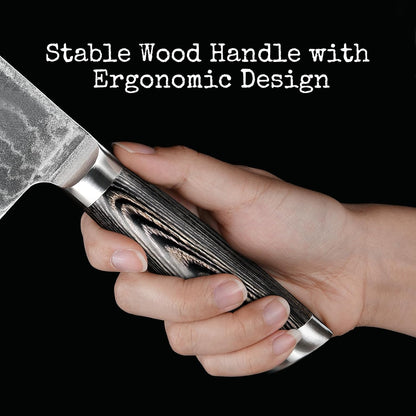 Damascus Nakiri Knife, 7 Inch Professional Kitchen Knife with Non-slip Wood Ergonomic Handle, Japanese 10Cr15CoMoV, All Purpose Chef Knife Meat Cleaver Vegetables Chopping