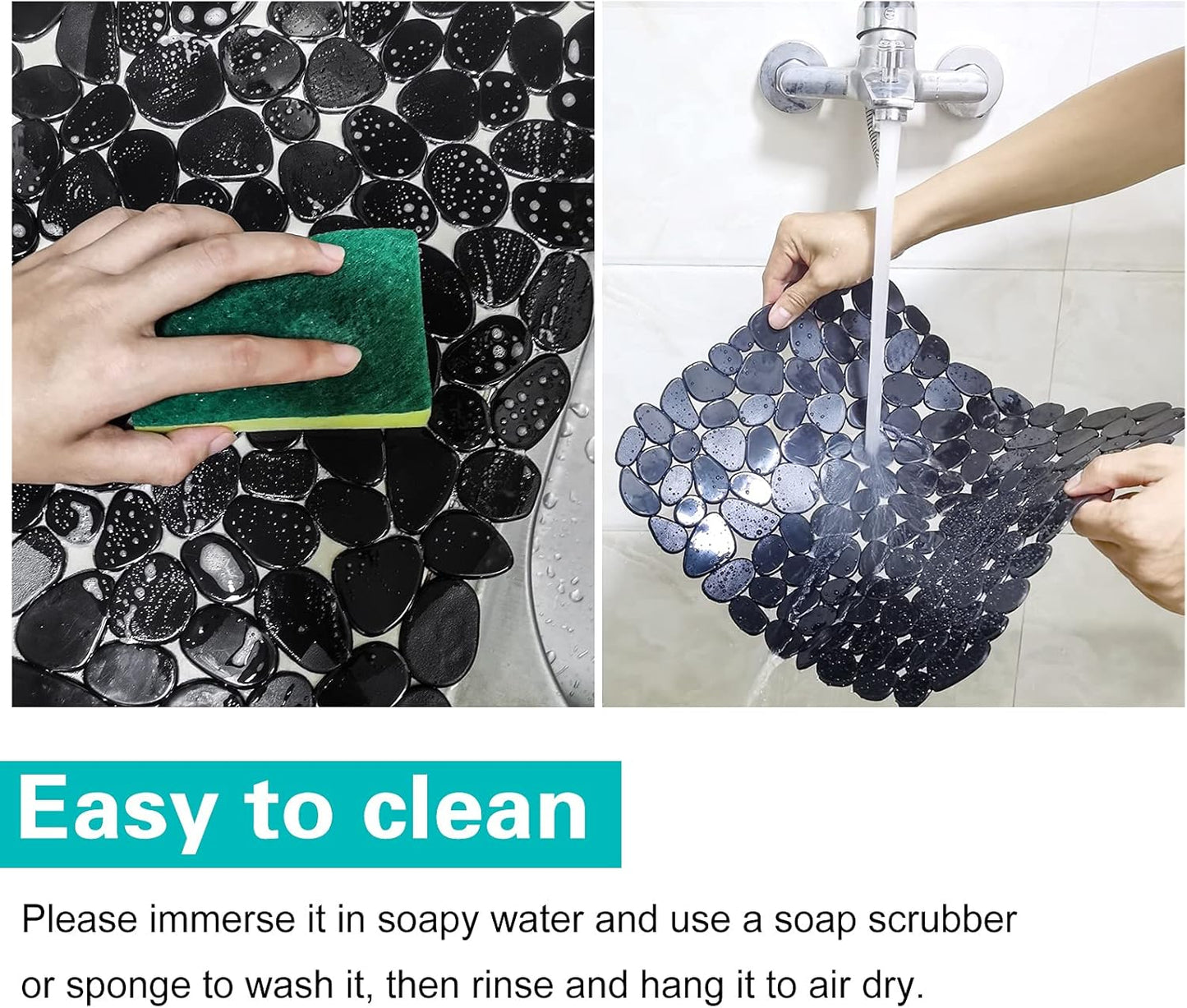 Kitchen Sink Mat Pebble Protect Mat PVC Eco-friendly Adjustable Stainless steel/ Porcelain Dish Drying Pad Protector for Bottom of Kitchen Sink, 15.8 x 11.8 inches (2 Pack, Black and Gray)