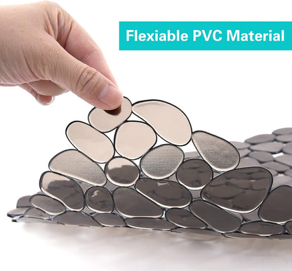 Kitchen Sink Mat Pebble Protect Mat PVC Eco-friendly Adjustable Stainless steel/ Porcelain Dish Drying Pad Protector for Bottom of Kitchen Sink, 15.8 x 11.8 inches (2 Pack, Black and Gray)
