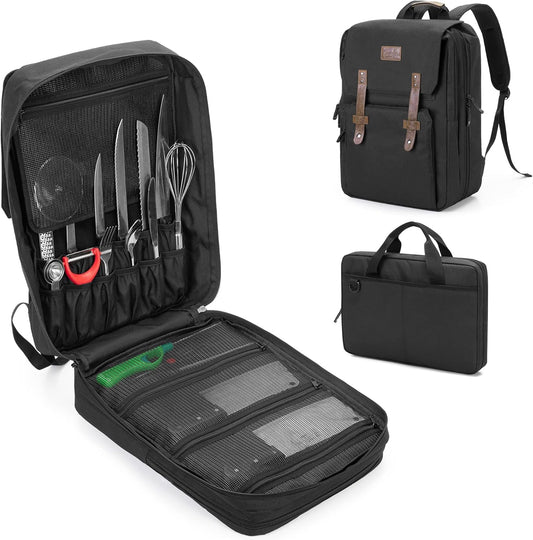 Large Knife Backpack & Chef Bag, 12 + 23 Slots, Knife Not Included | Chef Backpack & Knife Case for Kitchenware, with Multiple Pockets & Lock Hole, for Outdoor Cooking, Work & Family Dinner