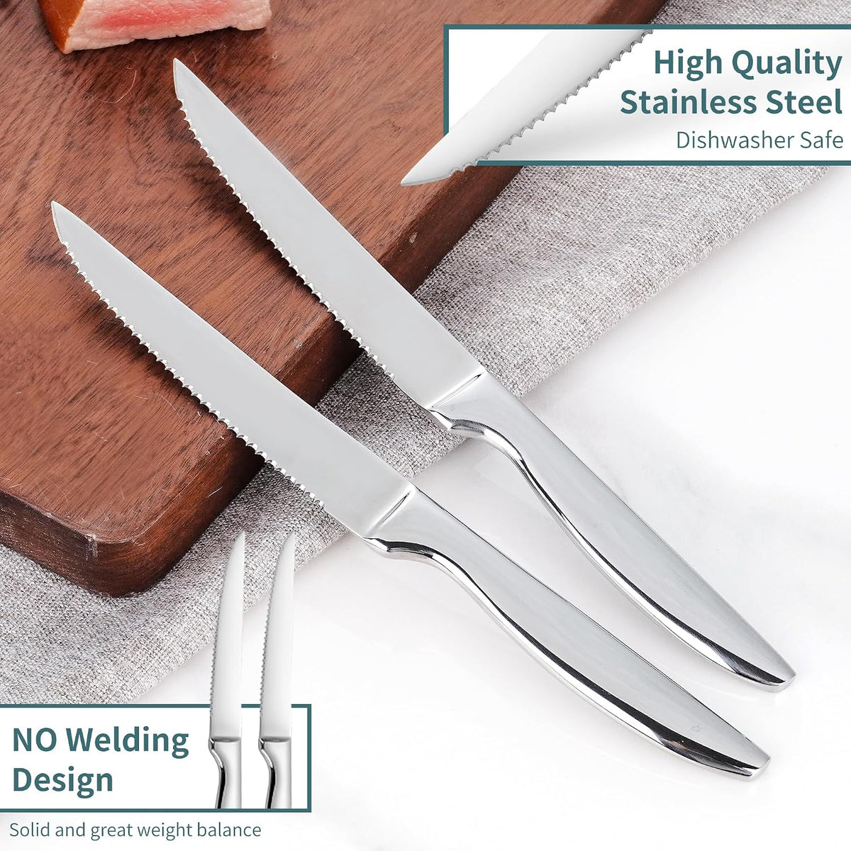 Steak Knife Set of 8, Serrated Steak Knife, Kitchen Steak Knives, Steak Knives Dishwasher Safe, Stainless Steel Knives