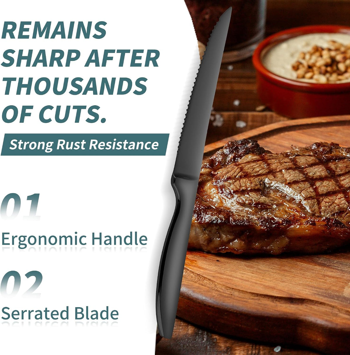 Steak Knife Set of 8, Serrated Steak Knife, Kitchen Steak Knives, Steak Knives Dishwasher Safe, Stainless Steel Knives
